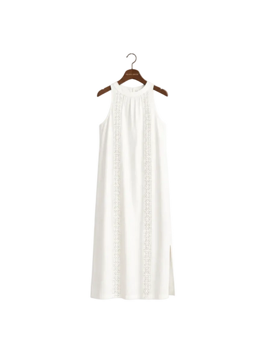 Natalia Vestido midi de lino con cuello alto