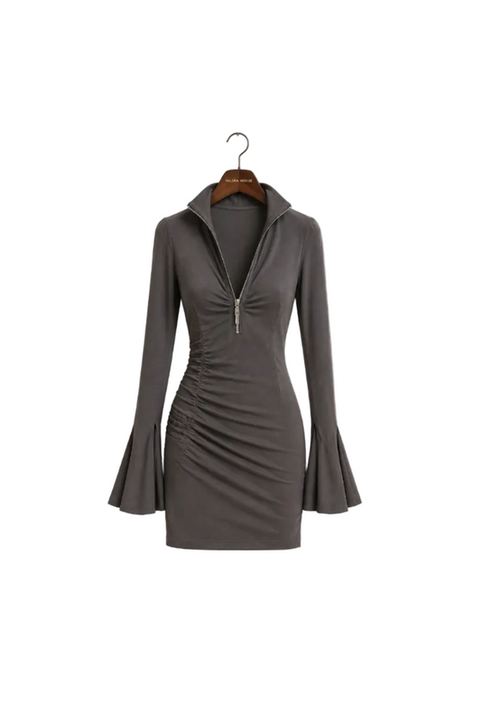 Vestido de Ante Gris con Cremallera