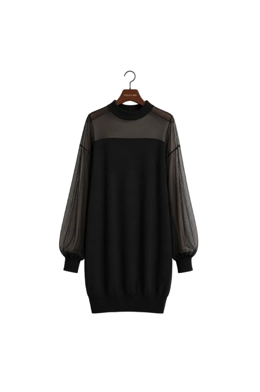 Juliette Vestido Negro con Mangas de Tul