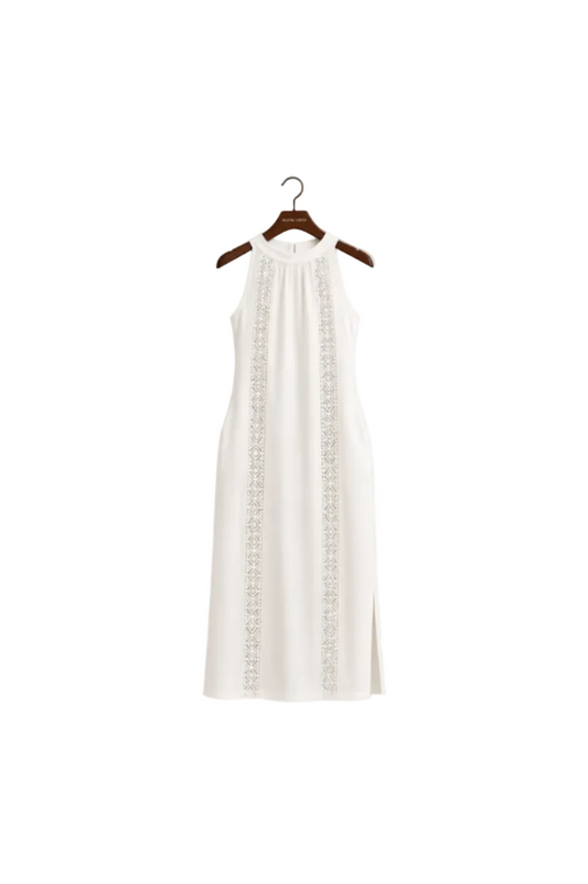 Jimena Vestido Midi de Lino con Cuello Coreano