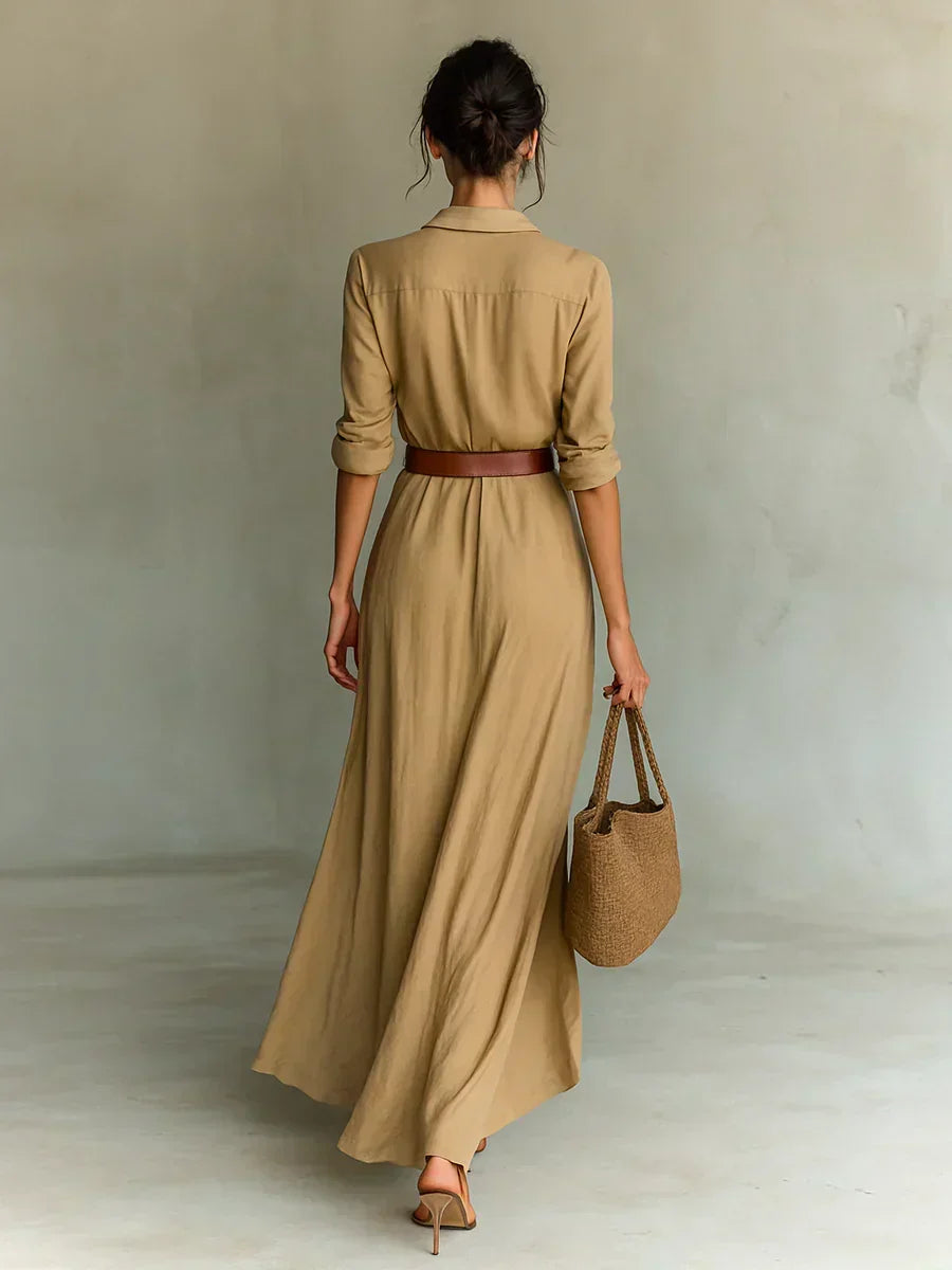 Lucía Vestido largo con solapas y cinturón