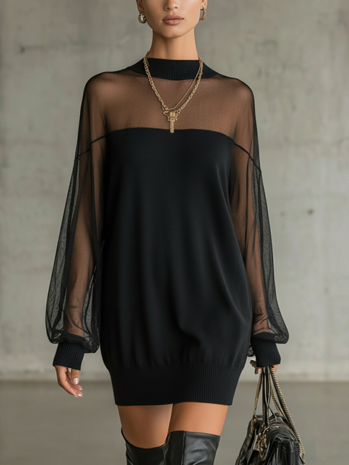 Juliette Vestido Negro con Mangas de Tul