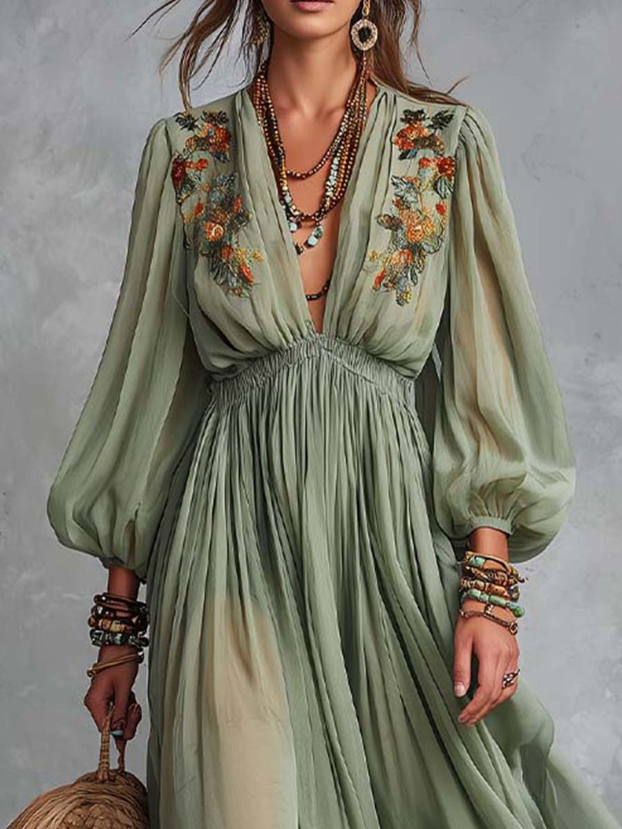 Élodine Vestido Largo Bohemio con Estampado Floral