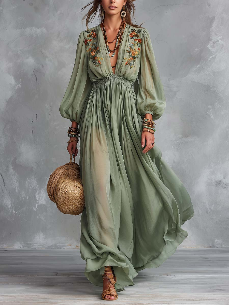 Élodine Vestido Largo Bohemio con Estampado Floral