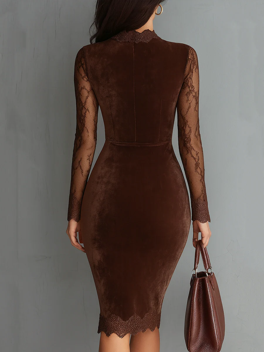 Aurélia Minivestido de Terciopelo con Mangas de Encaje