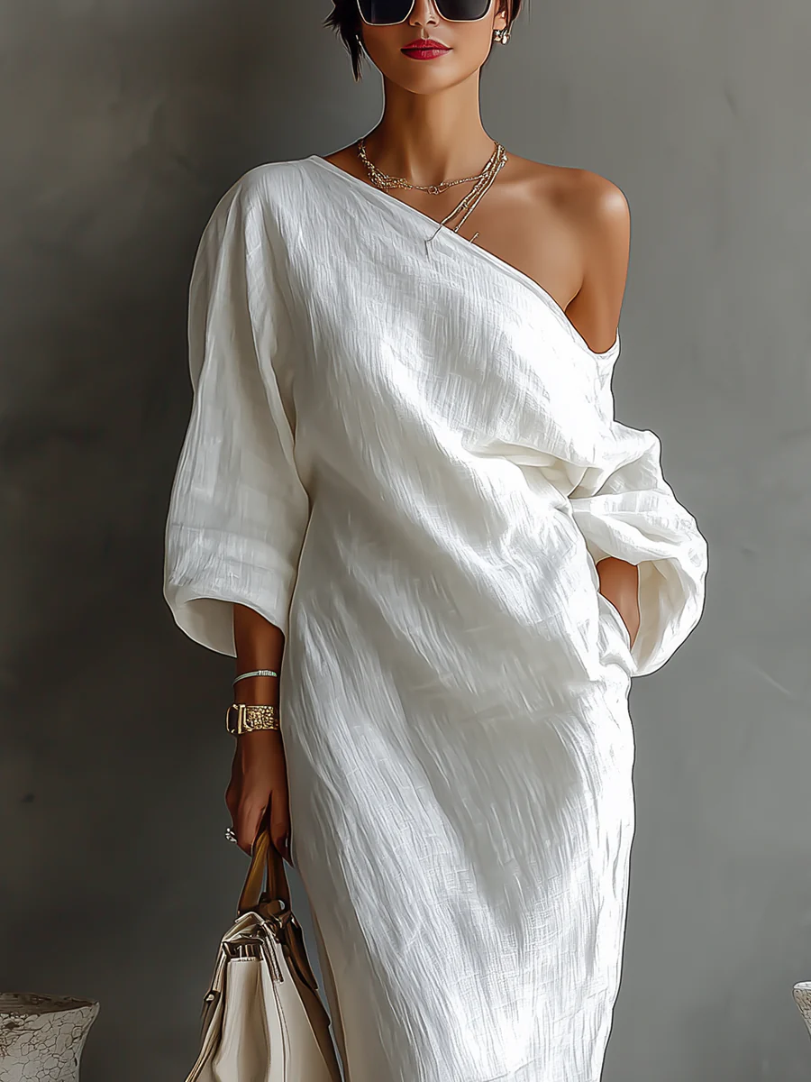 Florencia Vestido Maxi Blanco de Un Hombro