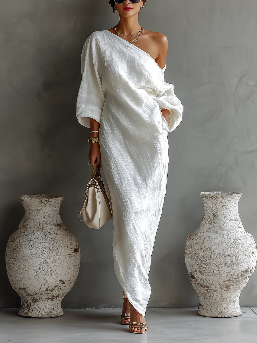 Florencia Vestido Maxi Blanco de Un Hombro