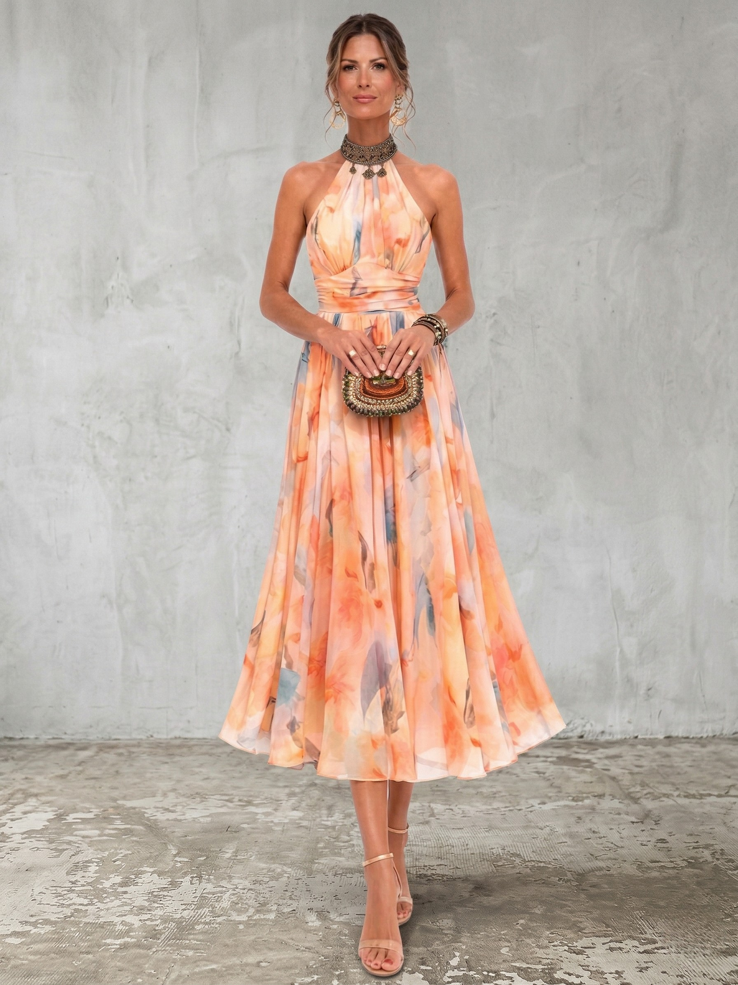 Alba Vestido con escote y estampado acuarela