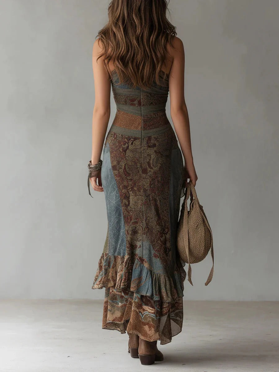 Mariana Vestido Largo Asimétrico con Estampado Étnico