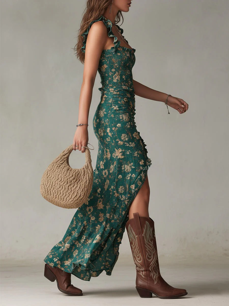 Mara Vestido Largo Boho de Estilo Retro