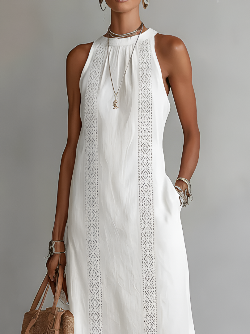 Jimena Vestido Midi de Lino con Cuello Coreano