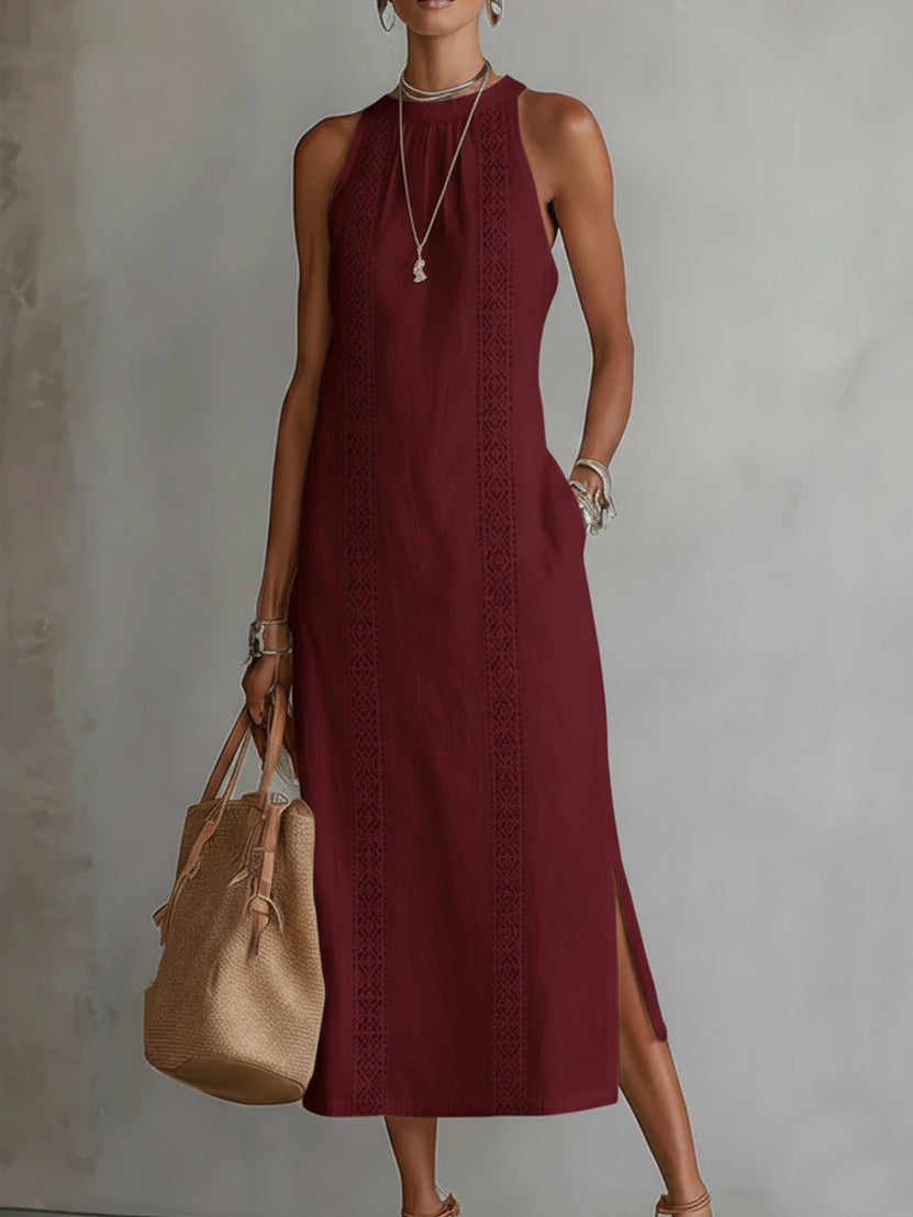 Natalia Vestido midi de lino con cuello alto